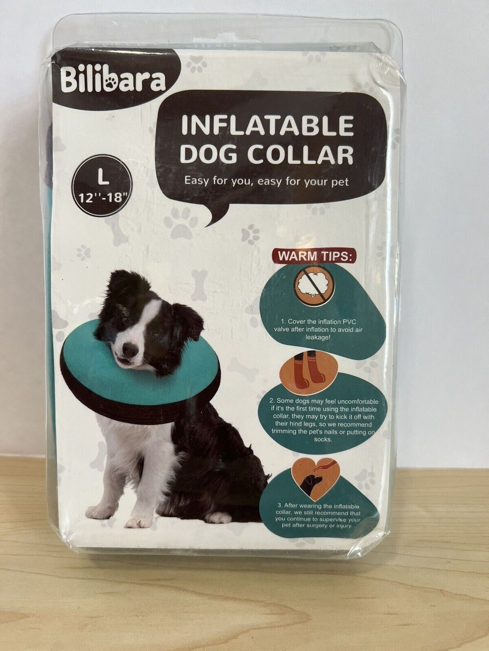 Bilibara Inflatable Dog Collar Size Large 12”-18” Teal Soft Fabric NEW Fast Ship